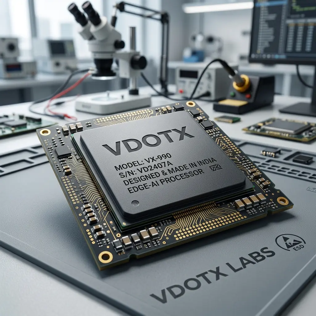 VDOTX branded microchip concept on an anti-static mat